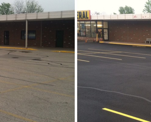Crack Sealing, Sealcoating and Line Striping, Before and After